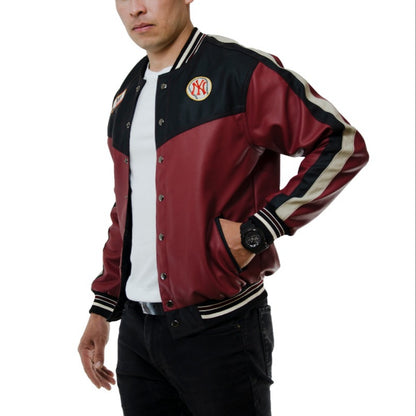 CHAQUETA PARA HOMBRE DISEÑO BEISBOLERA COLOR BORDO