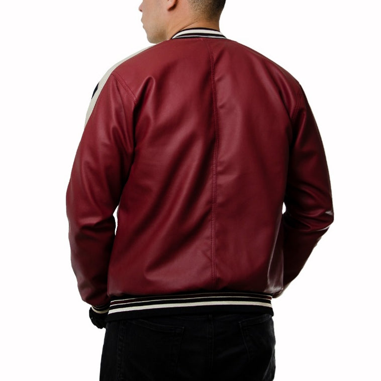 CHAQUETA PARA HOMBRE DISEÑO BEISBOLERA COLOR BORDO